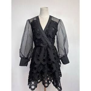 Tiered Eyelet Cutout Sheer Arm Crossover Witchcore Dark Fairycore Dress Sz.LG